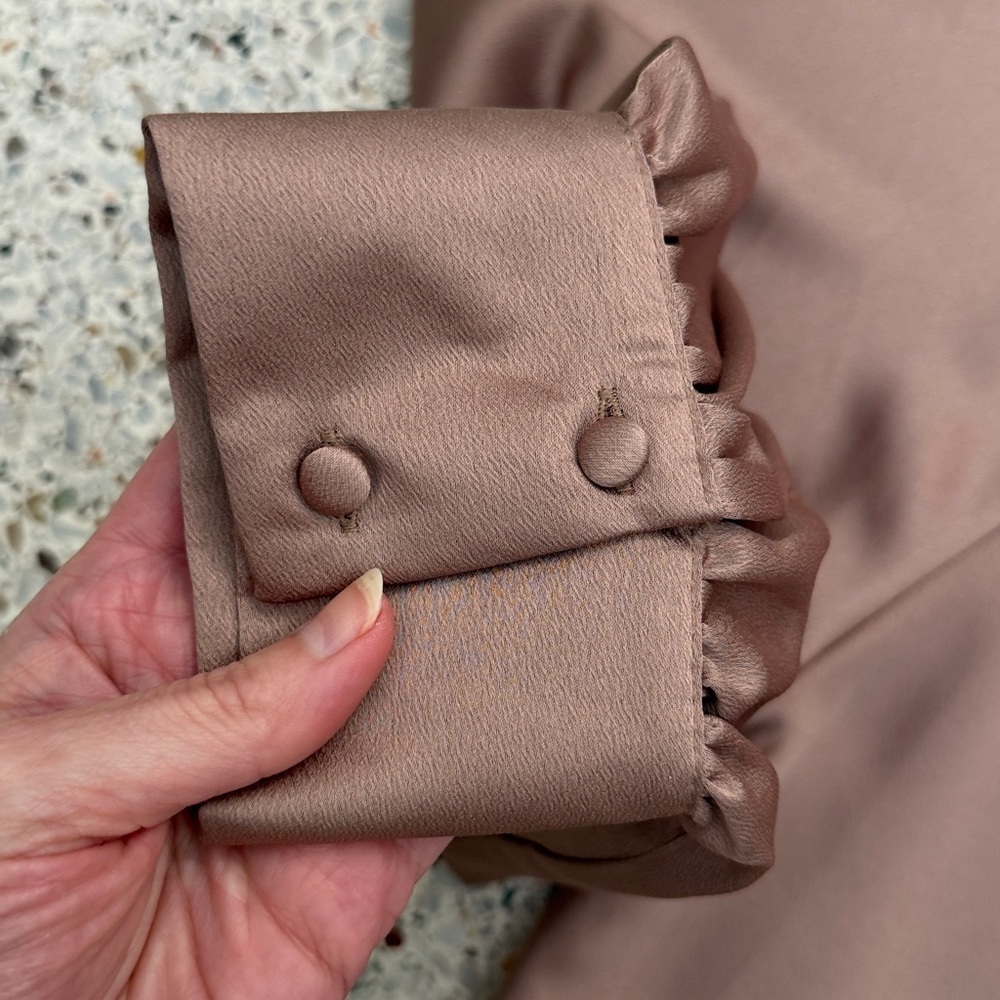 NWT Zara beige high neck long sleeve satin silky blouse small s - Picture 8 of 11